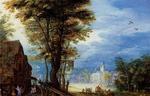 欧洲12-19世纪油画二_BRUEGHEL, Jan the Elder - A Village Street With The Holy Family Arriving At An Inn detail